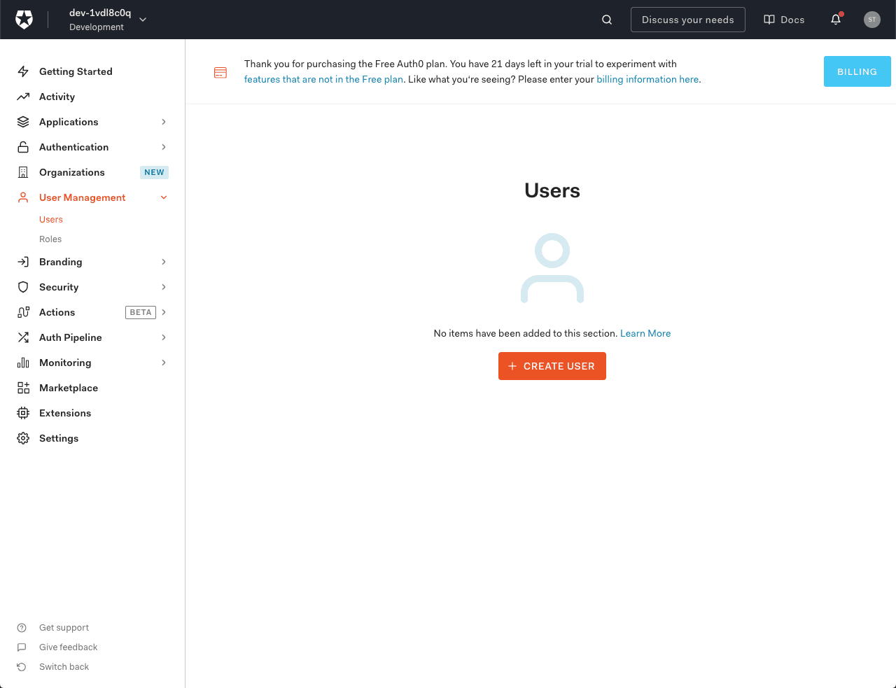 Auth0 Dashboard